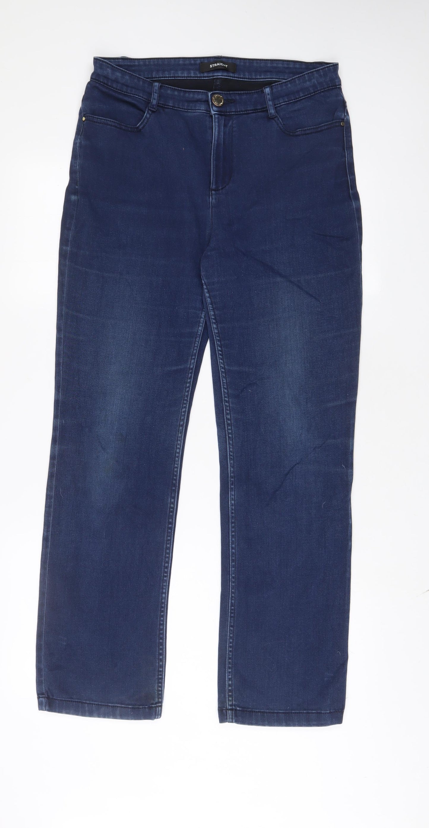 Marks and Spencer Womens Blue Cotton Straight Jeans Size 12 L31 in Regular Zip