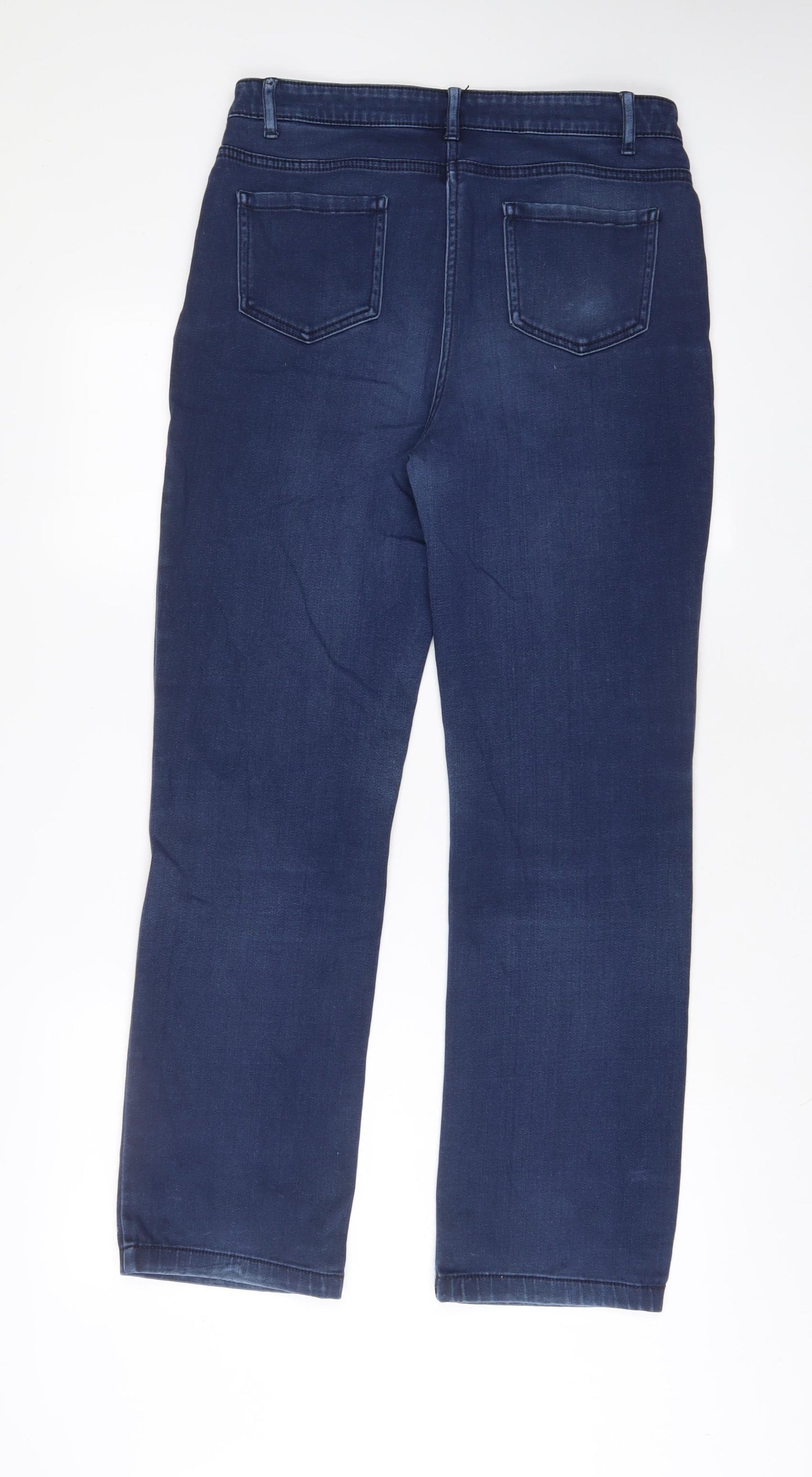 Marks and Spencer Womens Blue Cotton Straight Jeans Size 12 L31 in Regular Zip
