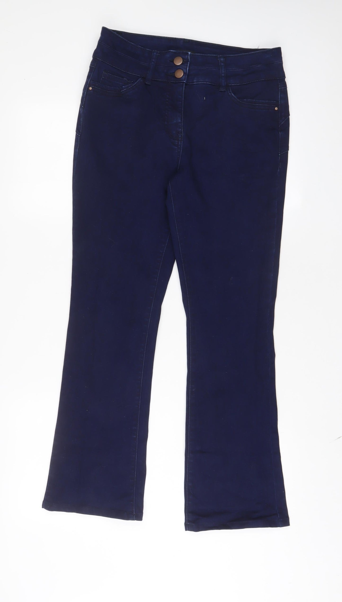 M&Co Womens Blue Cotton Bootcut Jeans Size 12 L29 in Regular Zip
