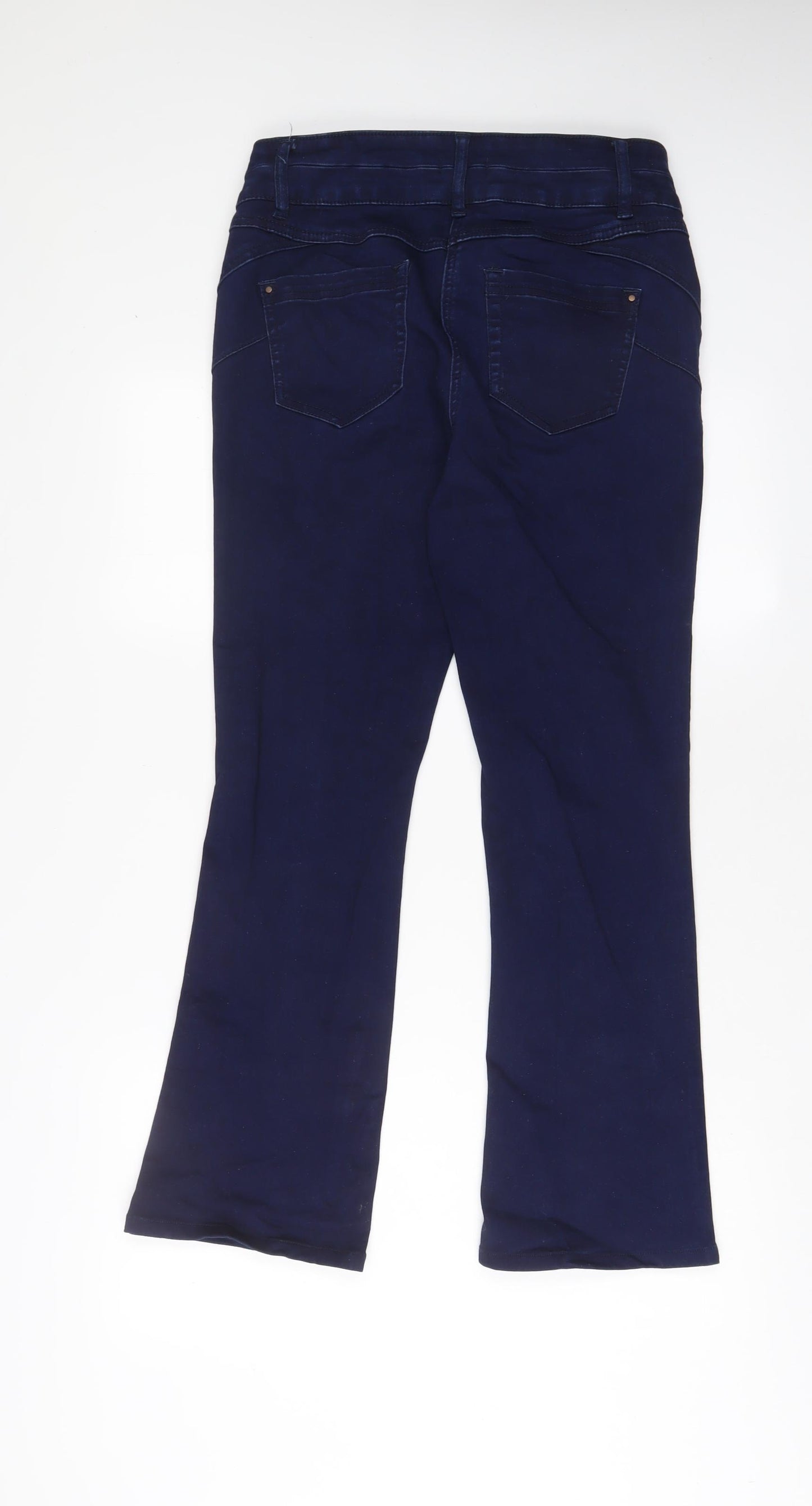M&Co Womens Blue Cotton Bootcut Jeans Size 12 L29 in Regular Zip