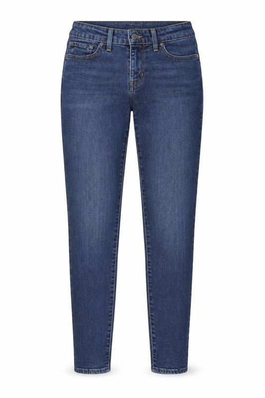 Front view of Levi's women’s blue cotton skinny jeans, size UK 26, in, 30-inch leg regular zip