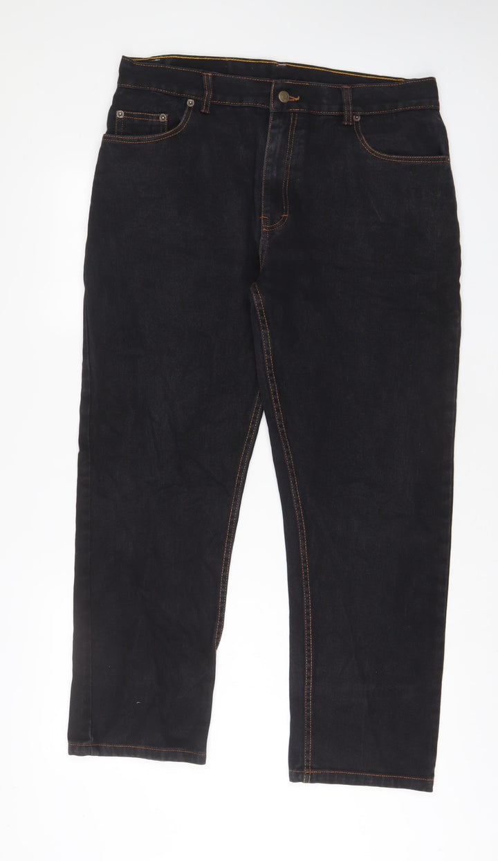 STEALTH Womens Black Cotton Straight Jeans Size 36 in L29 in Regular Zip - Short Leg