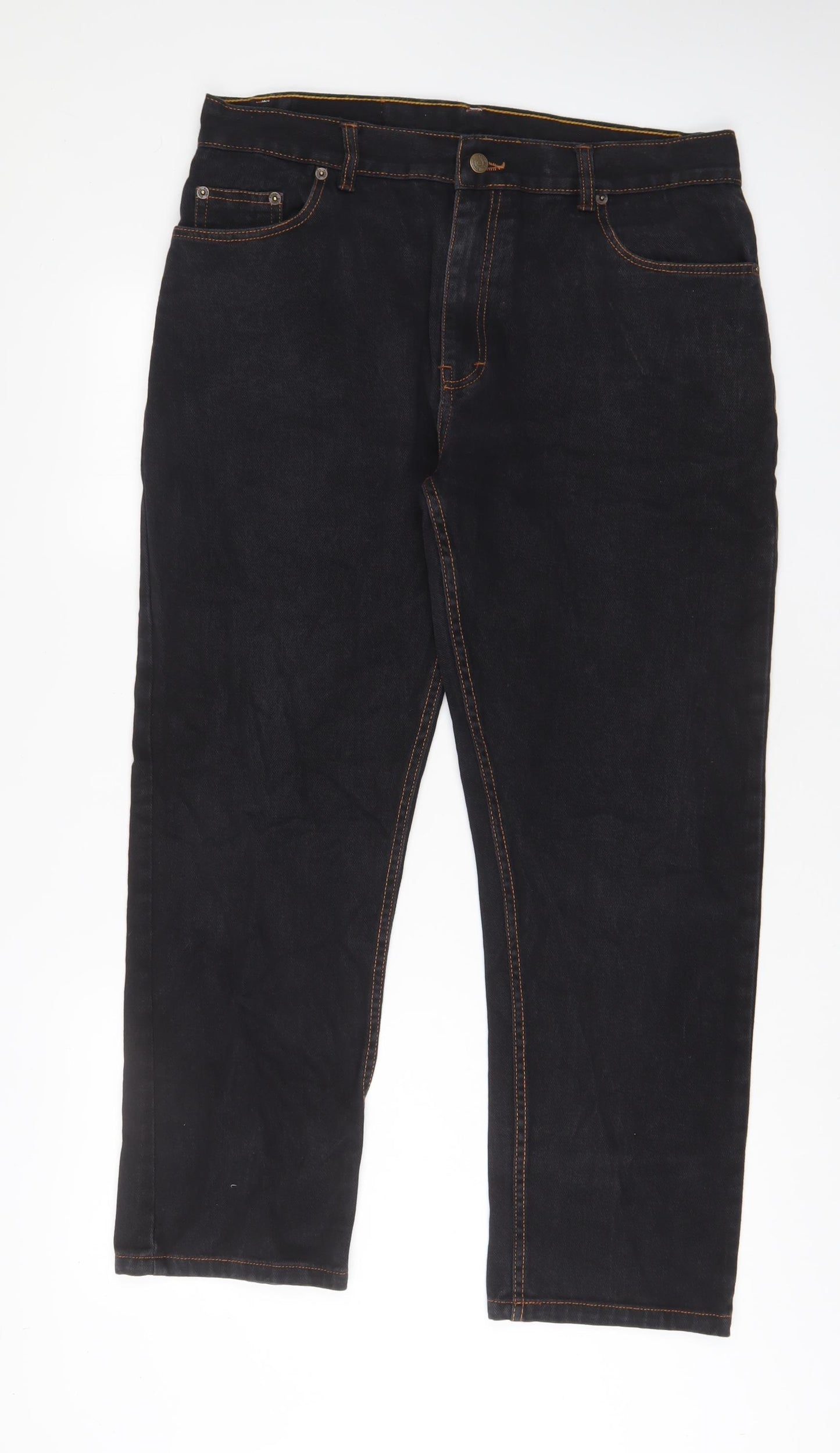 STEALTH Womens Black Cotton Straight Jeans Size 36 in L29 in Regular Zip - Short Leg