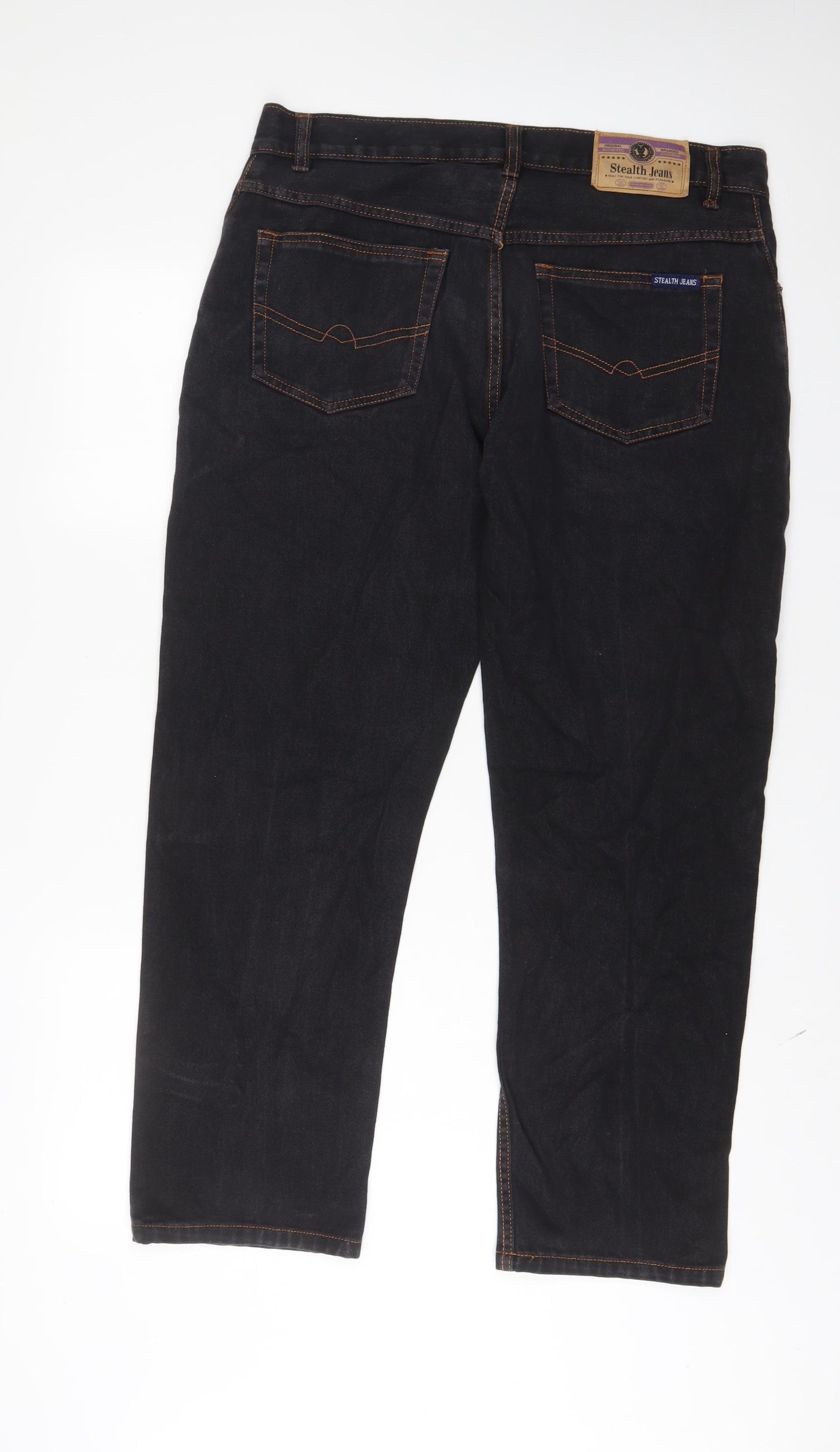 STEALTH Womens Black Cotton Straight Jeans Size 36 in L29 in Regular Zip - Short Leg