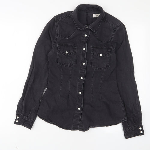 ASOS Womens Grey Cotton Basic Button-Up Size 6 Collared