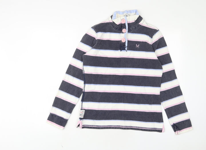 Crew Clothing Womens Multicoloured Striped Cotton Pullover Sweatshirt Size 8 Button - Embroidered