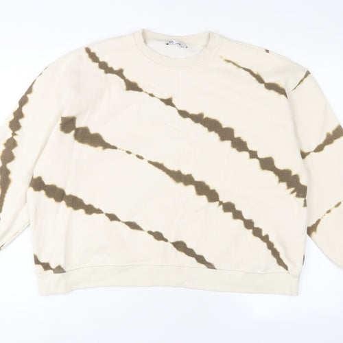 Zara Womens Beige Geometric Cotton Pullover Sweatshirt Size S Pullover