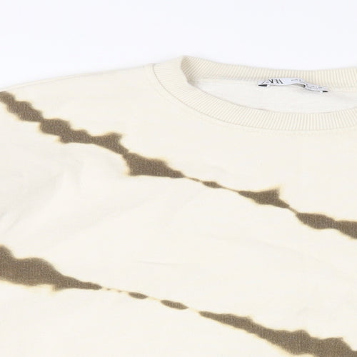 Zara Womens Beige Geometric Cotton Pullover Sweatshirt Size S Pullover