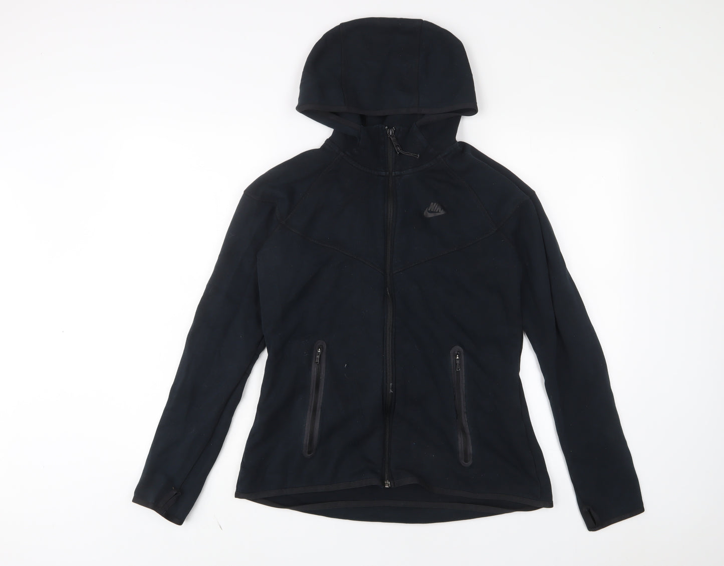 Nike Womens Black Cotton Full Zip Hoodie Size L Zip