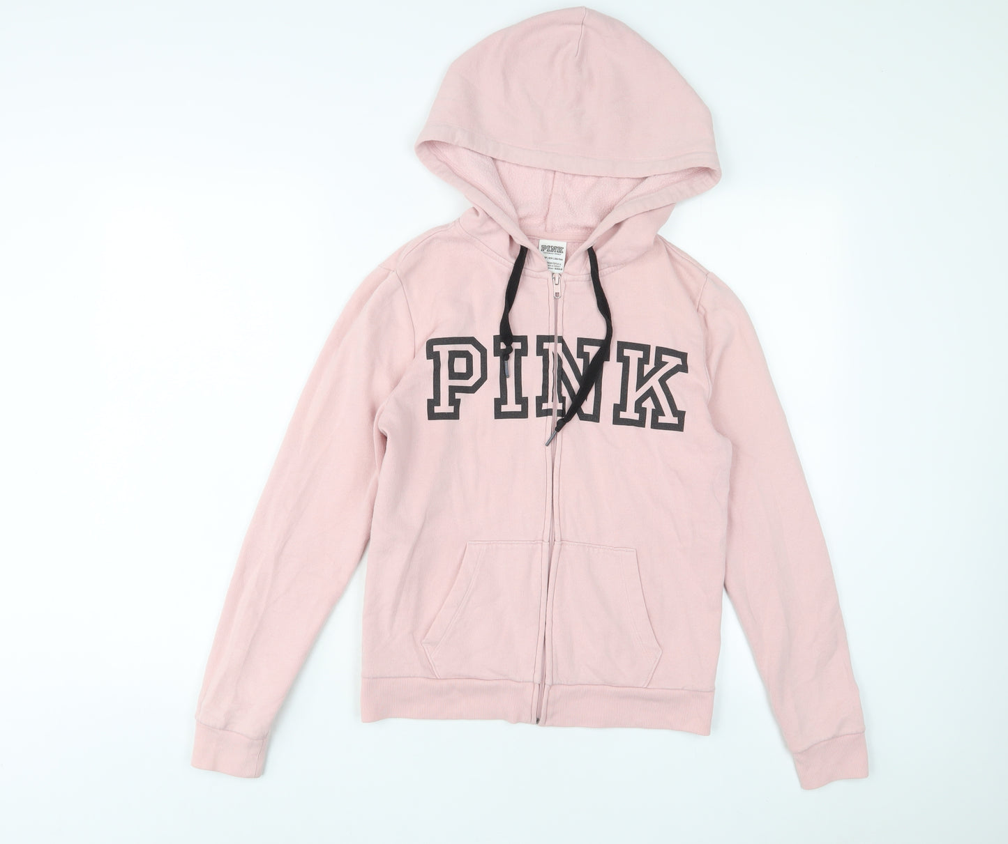 PINK Womens Pink Cotton Full Zip Hoodie Size XS Zip - Logo