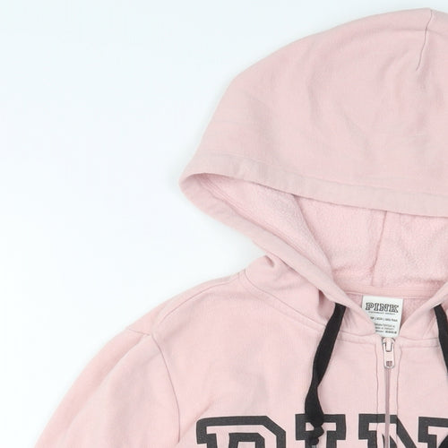 PINK Womens Pink Cotton Full Zip Hoodie Size XS Zip - Logo