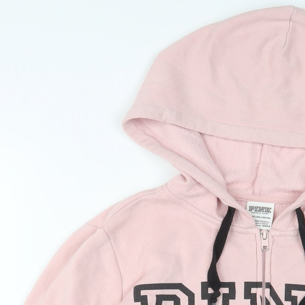 PINK Womens Pink Cotton Full Zip Hoodie Size XS Zip - Logo