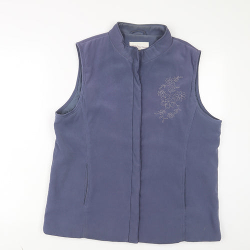 EWM Womens Blue Floral Gilet Jacket Size M Zip - Embroidered
