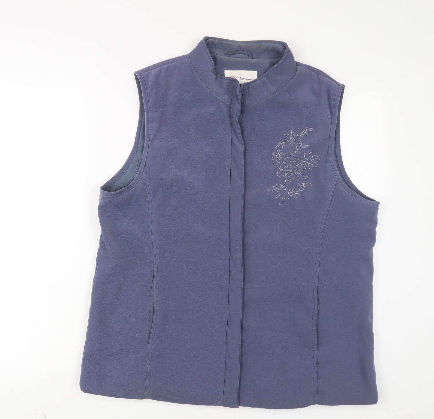 EWM Womens Blue Floral Gilet Jacket Size M Zip - Embroidered