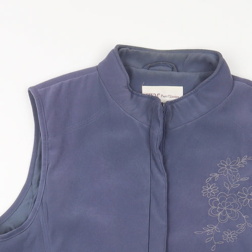 EWM Womens Blue Floral Gilet Jacket Size M Zip - Embroidered