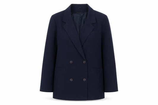 Front view of Imagination women’s blue jacket blazer, size UK 12, button