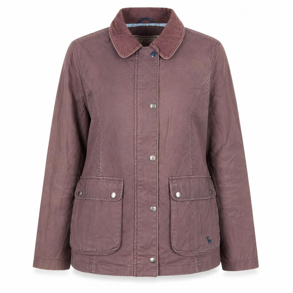 Front view of Ness women’s pink jacket, size UK 14, zip - logo, embroidered