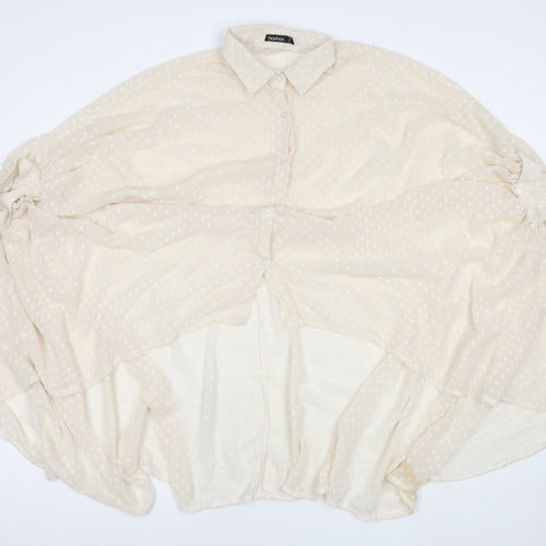 Boohoo Womens Beige Polka Dot Polyester Basic Button-Up Size 10 Collared
