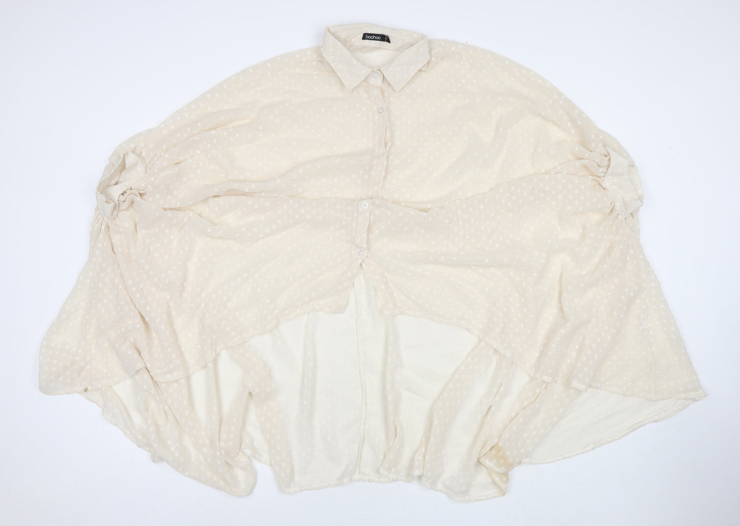 Boohoo Womens Beige Polka Dot Polyester Basic Button-Up Size 10 Collared