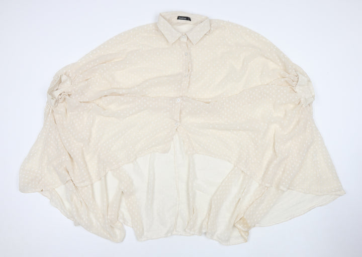 Boohoo Womens Beige Polka Dot Polyester Basic Button-Up Size 10 Collared
