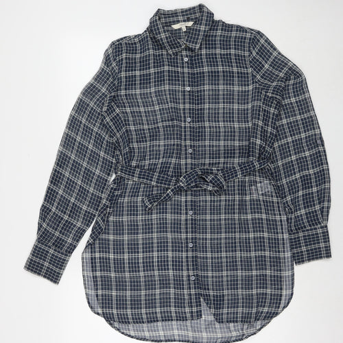 NEXT Womens Blue Check Polyester Tunic Button-Up Size 8 Collared