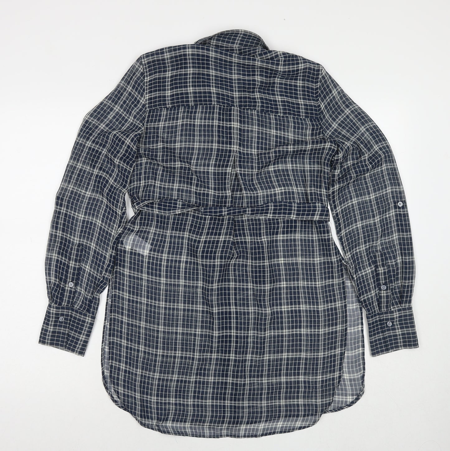 NEXT Womens Blue Check Polyester Tunic Button-Up Size 8 Collared