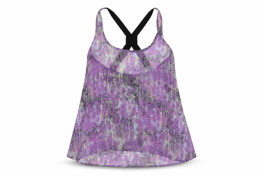 Front view of Topshop women’s purple geometric polyester basic tank, size UK 10, scoop neck