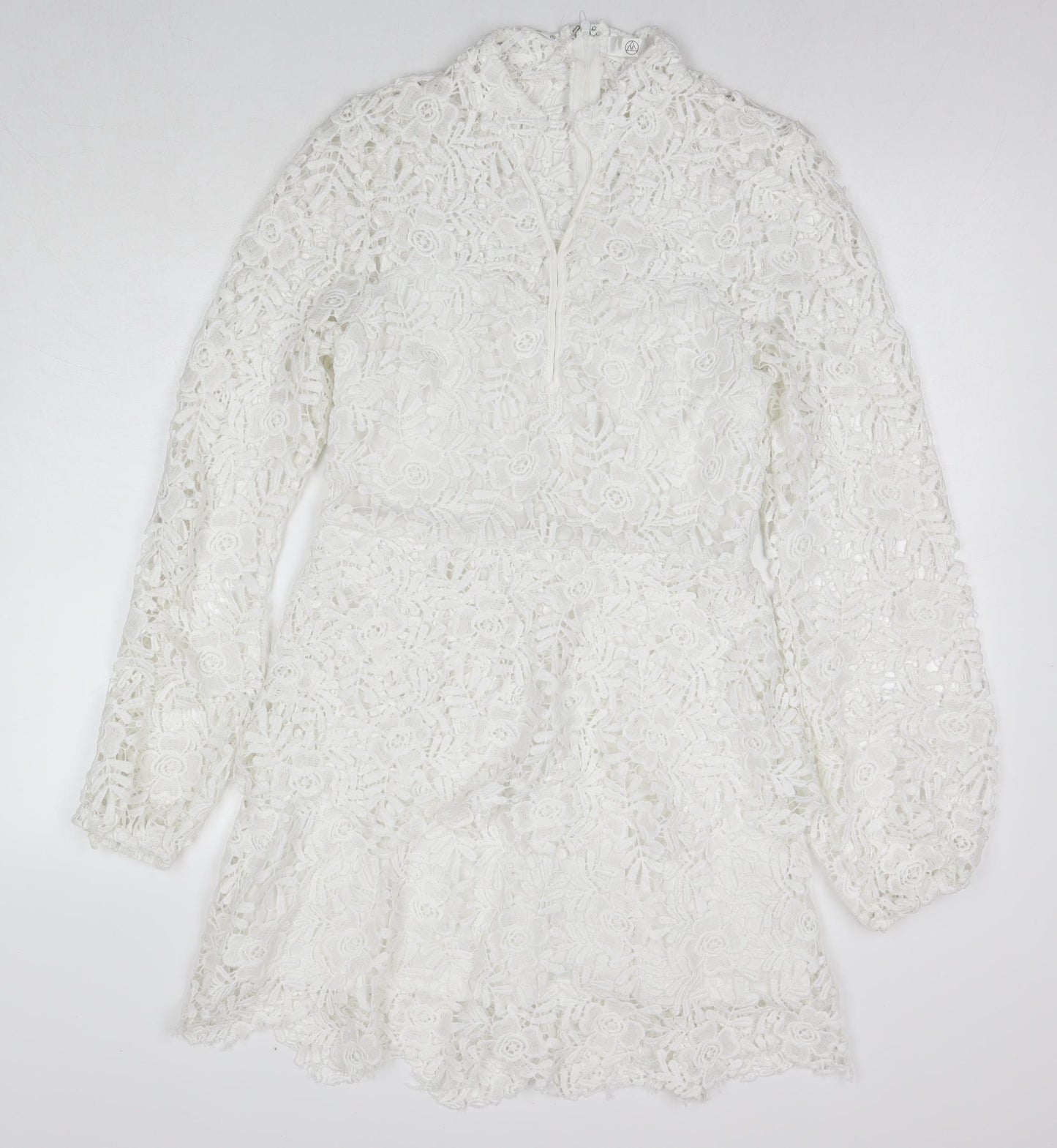 Missguided Womens White Polyester A-Line Size 8 V-Neck Zip