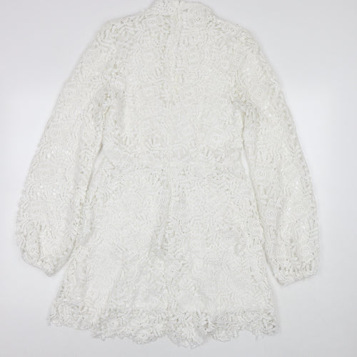 Missguided Womens White Polyester A-Line Size 8 V-Neck Zip