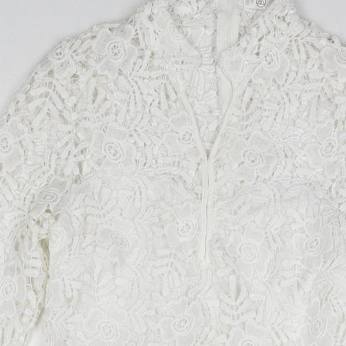 Missguided Womens White Polyester A-Line Size 8 V-Neck Zip