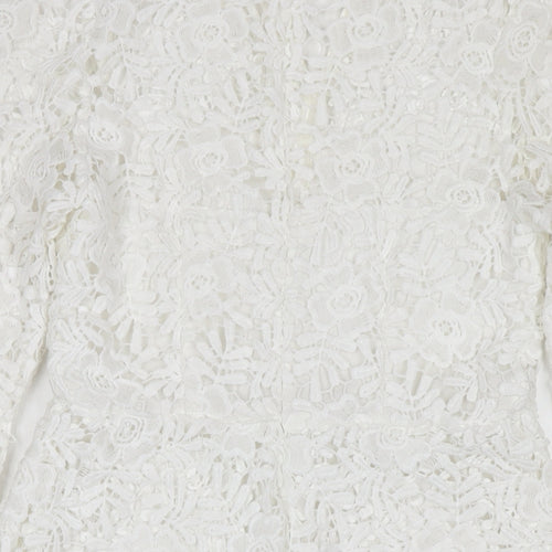 Missguided Womens White Polyester A-Line Size 8 V-Neck Zip