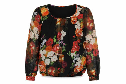 Front view of Debenhams women’s multicoloured floral polyester basic blouse, size UK 10, round neck