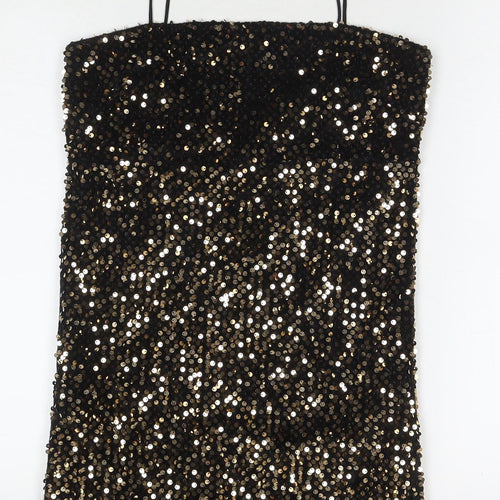 Motel Womens Black Polyester Mini Size S Square Neck Zip - Sequin Detail