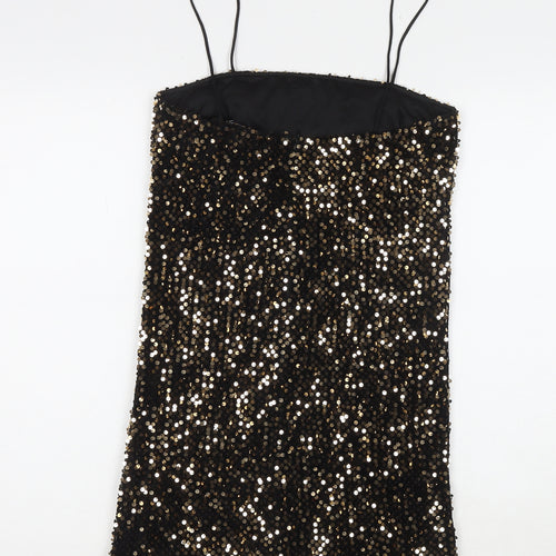 Motel Womens Black Polyester Mini Size S Square Neck Zip - Sequin Detail