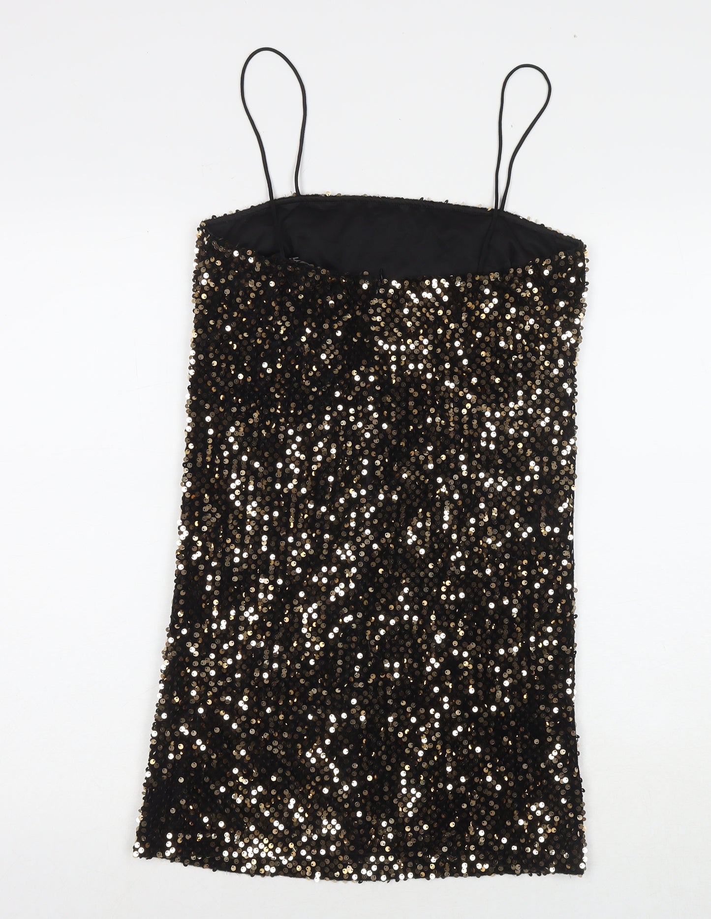 Motel Womens Black Polyester Mini Size S Square Neck Zip - Sequin Detail