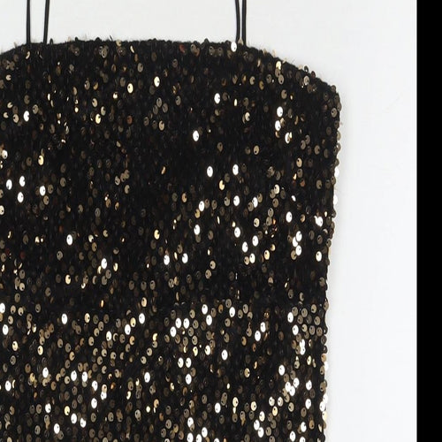Motel Womens Black Polyester Mini Size S Square Neck Zip - Sequin Detail