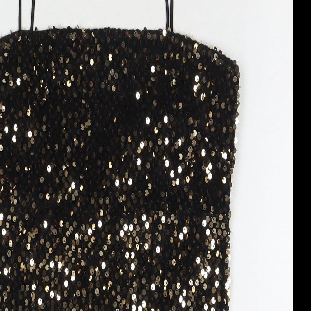 Motel Womens Black Polyester Mini Size S Square Neck Zip - Sequin Detail