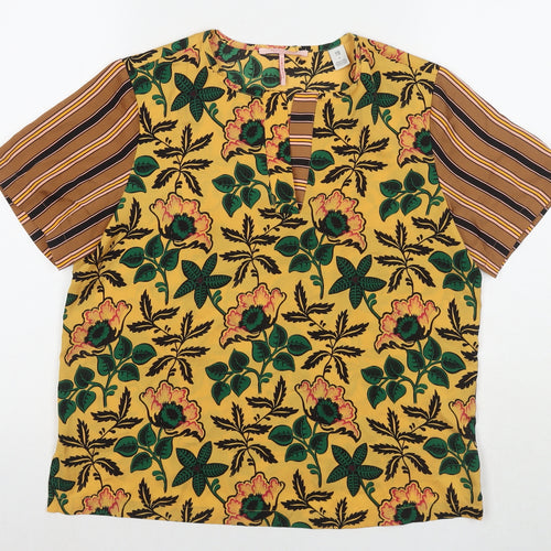 Scotch & Soda Womens Multicoloured Floral Polyester Basic T-Shirt Size S Round Neck