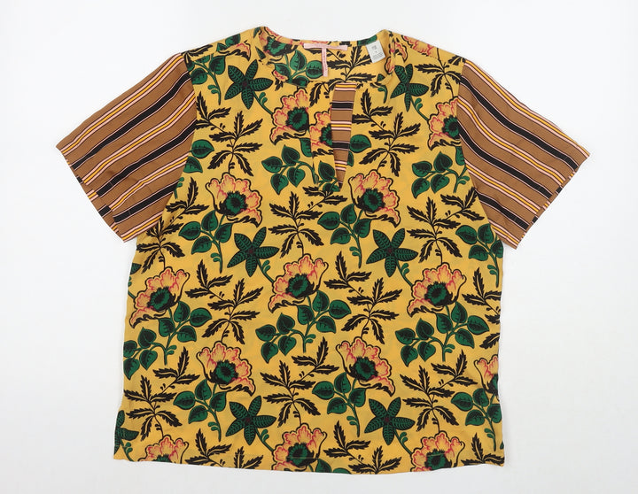 Scotch & Soda Womens Multicoloured Floral Polyester Basic T-Shirt Size S Round Neck