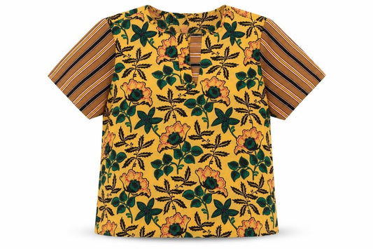 Front view of Scotch & Soda women’s multicoloured floral polyester basic t-shirt, size S, round neck