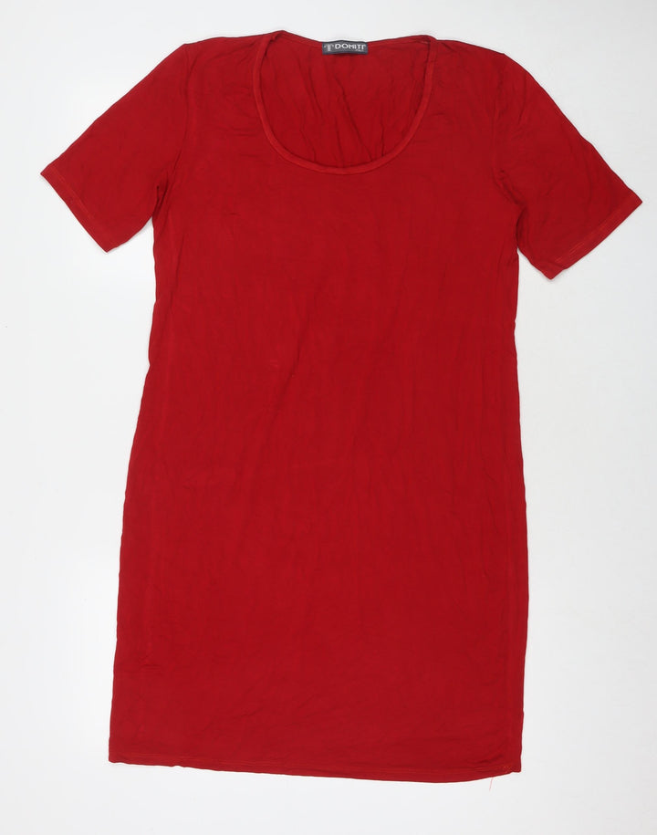Domiti Womens Red Viscose T-Shirt Dress Size M Round Neck Pullover