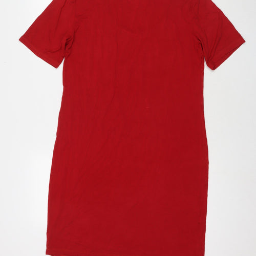Domiti Womens Red Viscose T-Shirt Dress Size M Round Neck Pullover