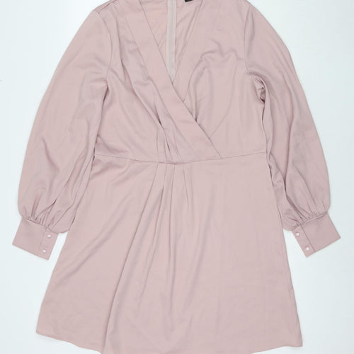 Boohoo Womens Pink Polyester A-Line Size 16 V-Neck Zip