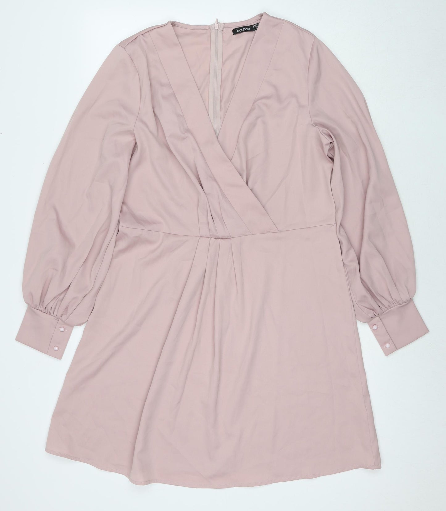 Boohoo Womens Pink Polyester A-Line Size 16 V-Neck Zip