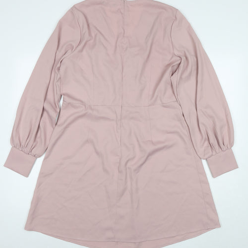 Boohoo Womens Pink Polyester A-Line Size 16 V-Neck Zip