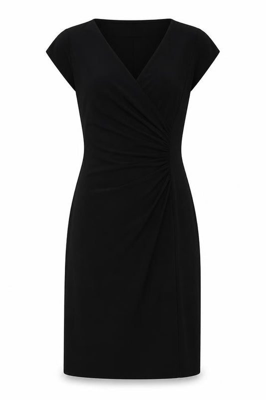 Front view of American Living women’s black polyester a-line, size UK 6, round neck pullover