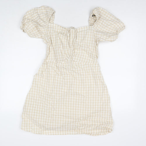 H&M Womens Beige Cotton T-Shirt Dress Size M Square Neck Pullover