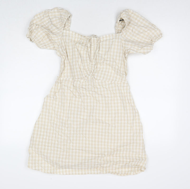 H&M Womens Beige Cotton T-Shirt Dress Size M Square Neck Pullover