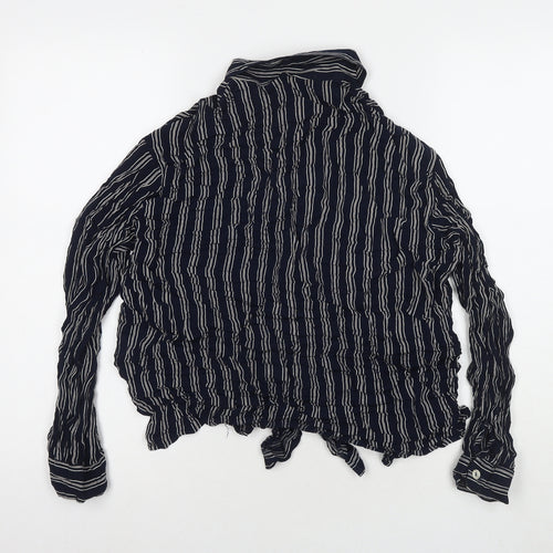 Made in U.K. Womens Blue Striped Viscose Basic Button-Up Size 16 Collared