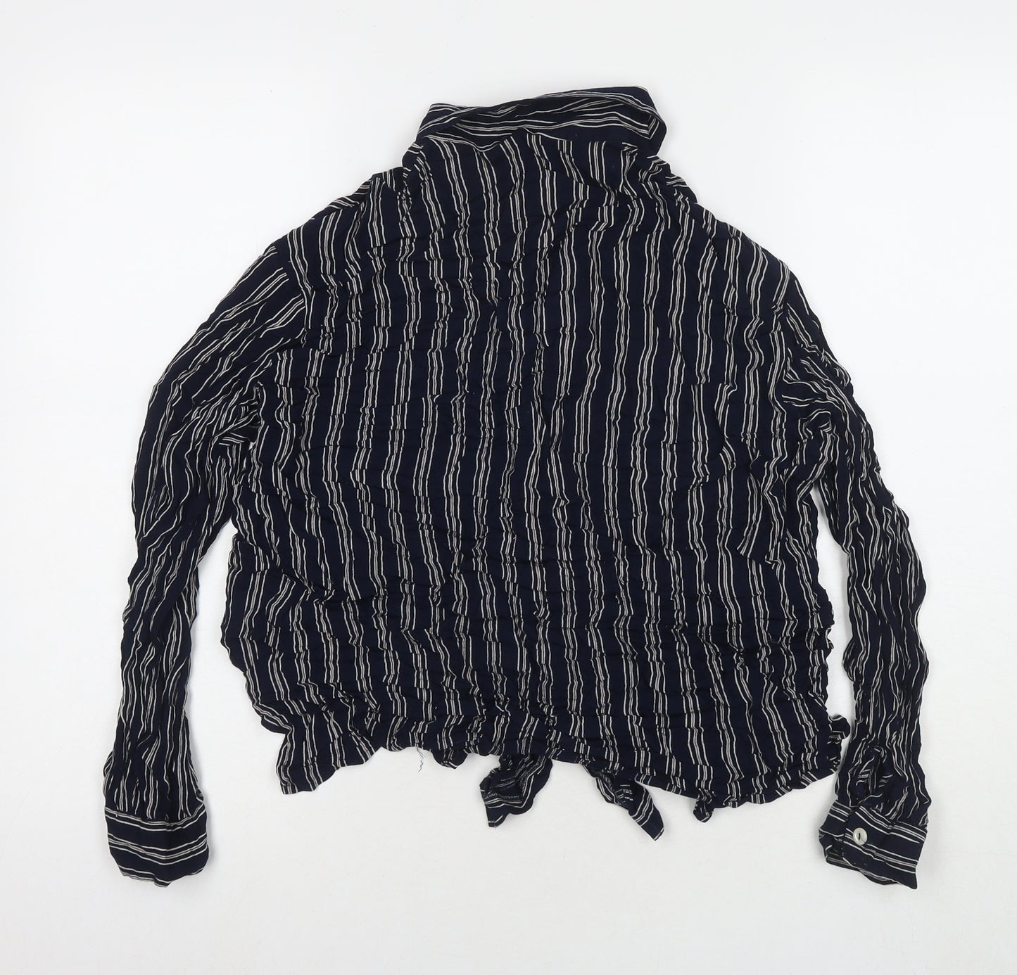 Made in U.K. Womens Blue Striped Viscose Basic Button-Up Size 16 Collared